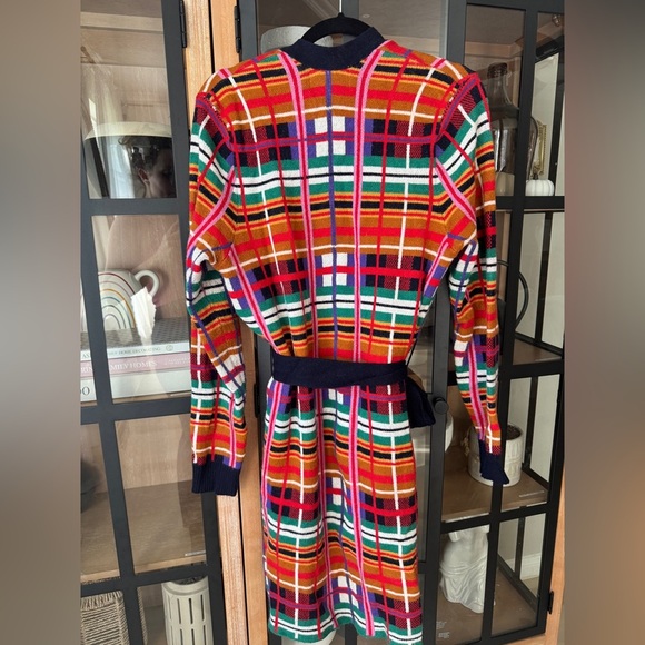 Anthropologie Moth Williston Plaid cardigan colorful knit tie waist coat sweater - Picture 3 of 12